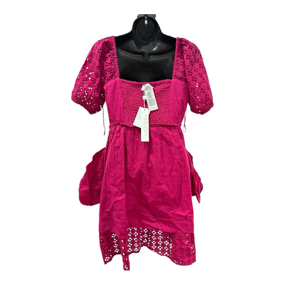 La Blanca Women's Saltwater Sands Cotton Eyelet Cover-Up Dress size S Magenta - Picture 6 of 8